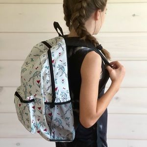 Original art, foxes and tulips origami print, backpack